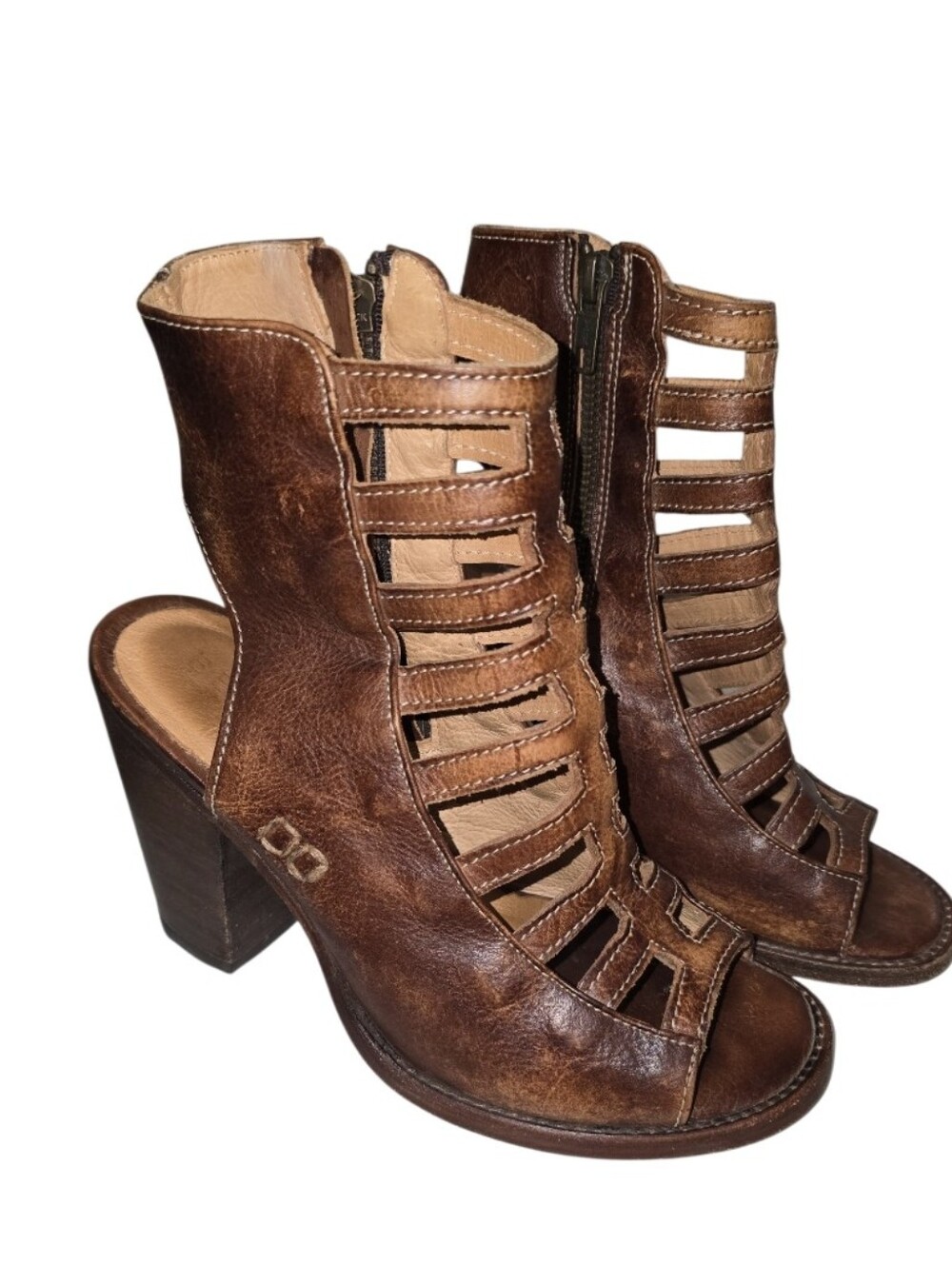 Bed Stu Occam P Caged High Heel Sandals Full Grain Leather 6 Tan Lux